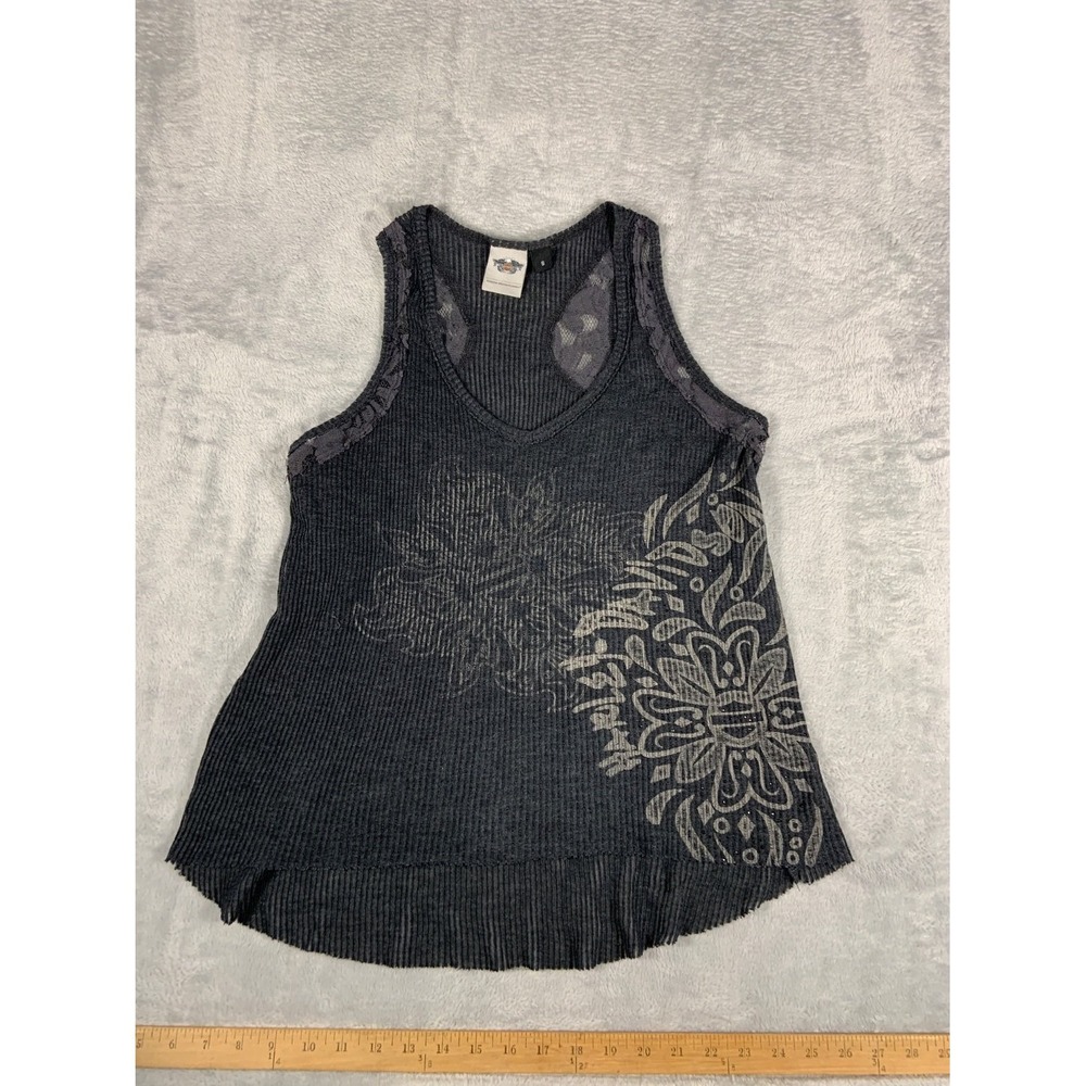 Harley-Davidson Genuine Motor Clothes Women's Tank S Gray High-low Raw Hem Top